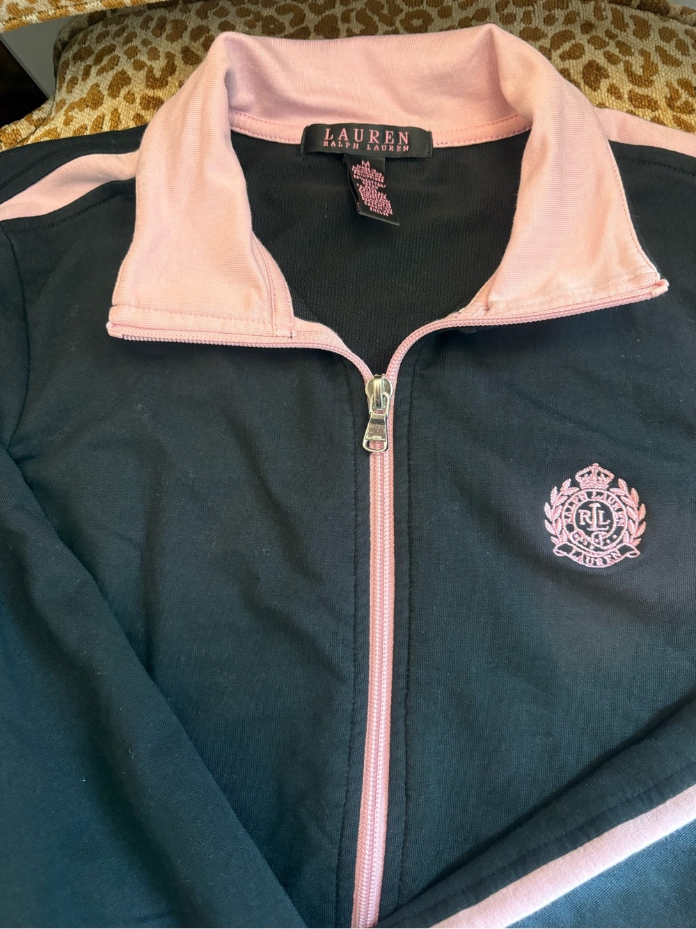Ralph Lauren Black Jacket with Pink Trim and Crest - Picture 3 of 7